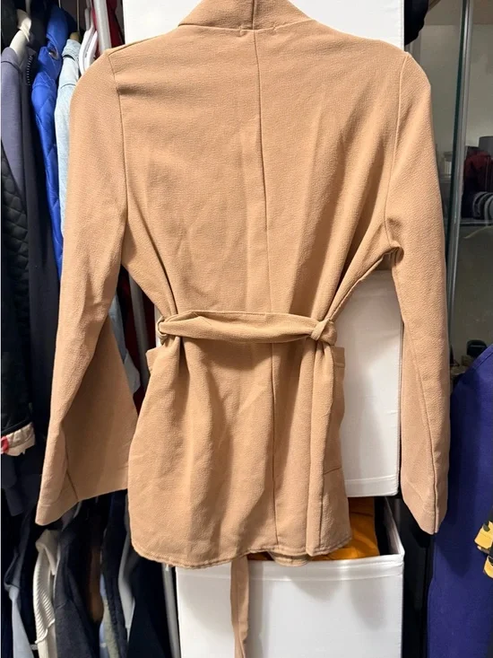 Boohoo Camel Robe-Style Wrap Jacket - Picture 3 of 5